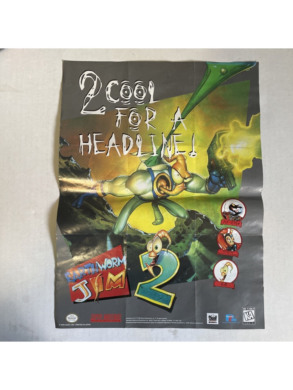 EARTHWORM JIM 2 SNES SUPER NINTENDO POSTER ONLY P-SNS-A2EE-USA